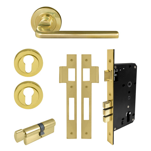 Chalet Round Rose Entrance Set - E85 in Polished Brass Unlacquered