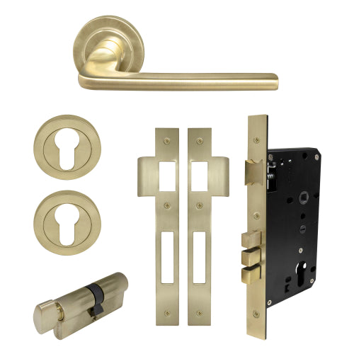 Chalet Round Rose Entrance Set - E85 in Satin Brass Unlaquered