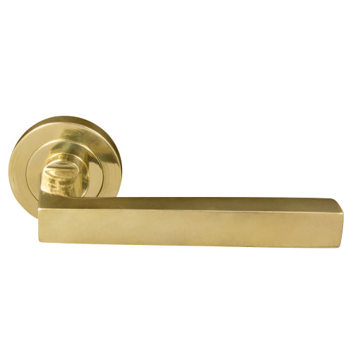 Federal 52mm Round Rose Lever Set in Polished Brass Unlacquered