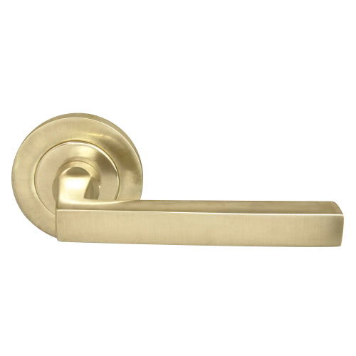 Federal 64mm Large Rose Lever Set in Satin Brass Unlaquered