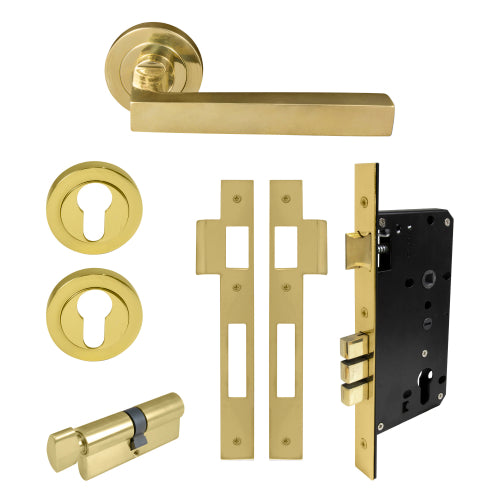 Federal Round Rose Entrance Set - E85 in Polished Brass Unlacquered