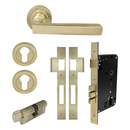 Federal Round Rose Entrance Set - E85 in Satin Brass Unlaquered