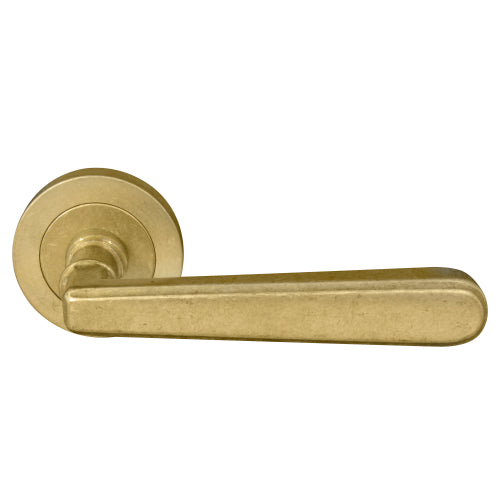 Villa 52mm Round Rose Lever Set in Rumbled Brass