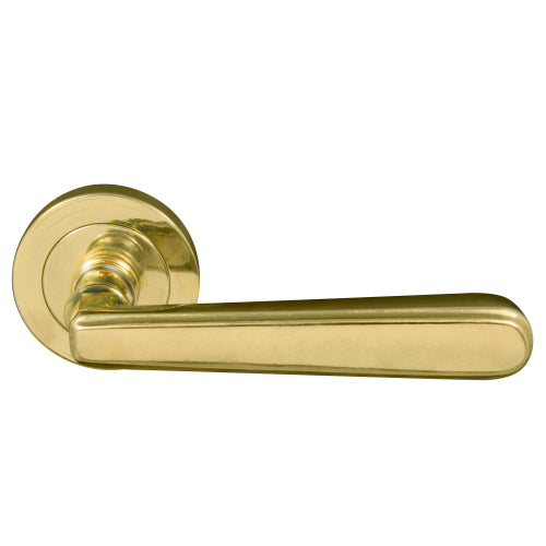 Villa 52mm Round Rose Lever Set in Polished Brass Unlacquered