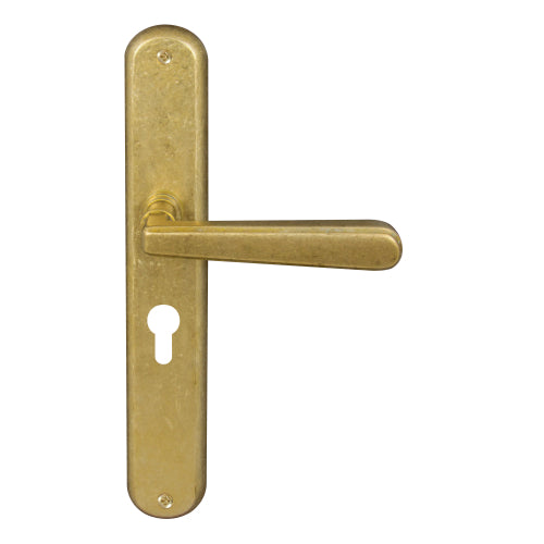 Villa Oval Backplate E48 Keyhole in Rumbled Brass
