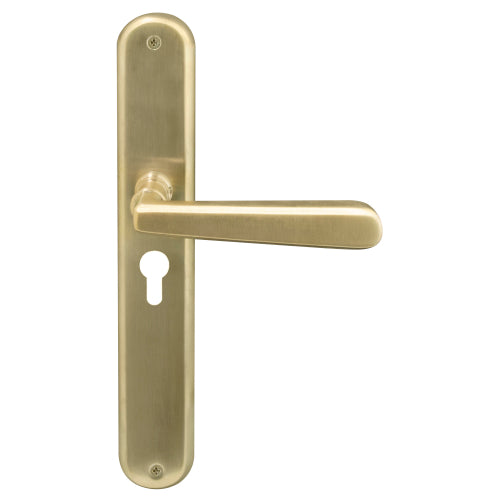 Villa Oval Backplate E48 Keyhole in Satin Brass Unlaquered
