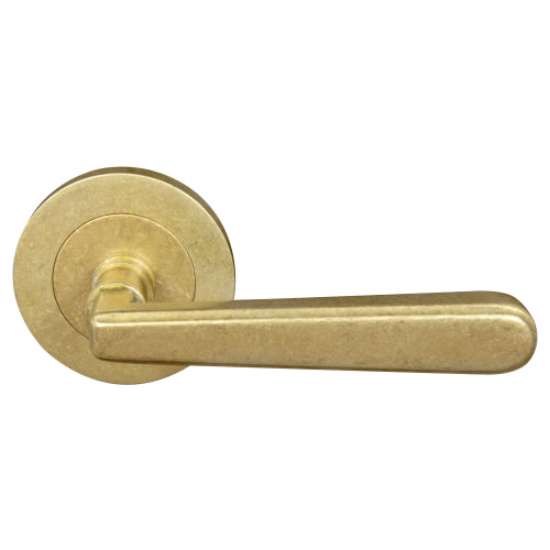 Villa 64mm Large Rose Lever Set in Rumbled Brass