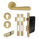 Villa Round Rose Entrance Set - E85 in Rumbled Brass