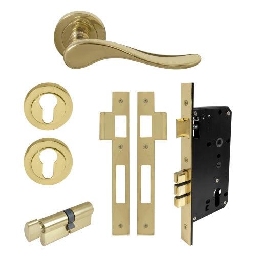 Haven Round Rose Entrance Set - E85 in Polished Brass