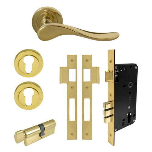Haven Round Rose Entrance Set - E85 in Polished Brass Unlacquered