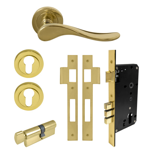 Haven Round Rose Entrance Set - E85 in Polished Brass Unlacquered
