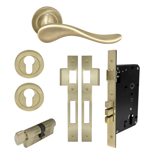 Haven Round Rose Entrance Set - E85 in Satin Brass Unlaquered