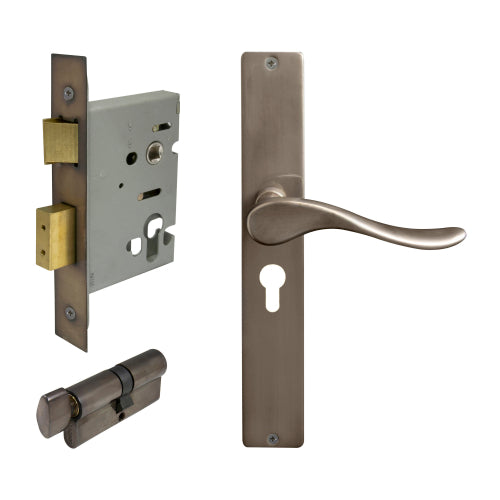 Haven Square Backplate Entrance Set - E48 in Natural Bronze