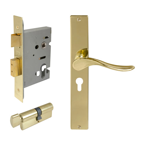 Haven Square Backplate Entrance Set - E48 in Polished Brass