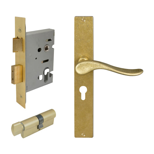 Haven Square Backplate Entrance Set - E48 in Rumbled Brass