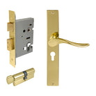 Haven Square Backplate Entrance Set - E48 in Polished Brass Unlacquered