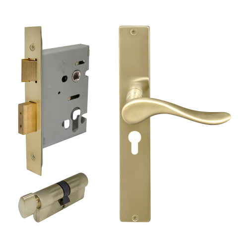Haven Square Backplate Entrance Set - E48 in Satin Brass Unlaquered