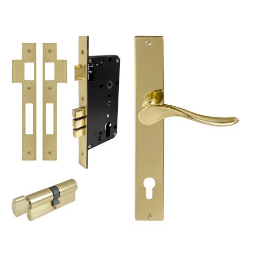 Haven Square Backplate Entrance Set - E85 in Polished Brass