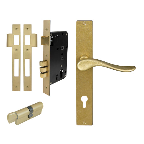 Haven Square Backplate Entrance Set - E85 in Rumbled Brass