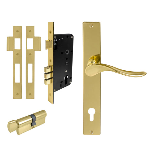 Haven Square Backplate Entrance Set - E85 in Polished Brass Unlacquered