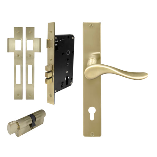 Haven Square Backplate Entrance Set - E85 in Satin Brass Unlaquered