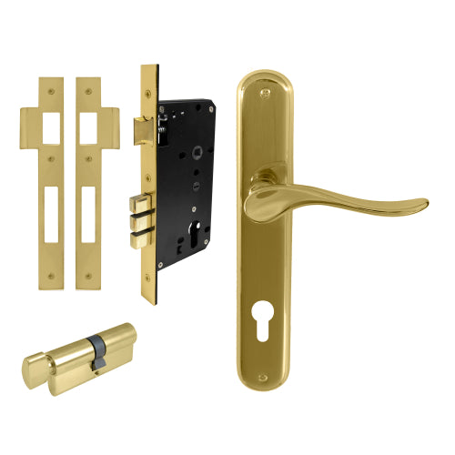 Haven Oval Backplate Entrance Set - E85 in Polished Brass Unlacquered