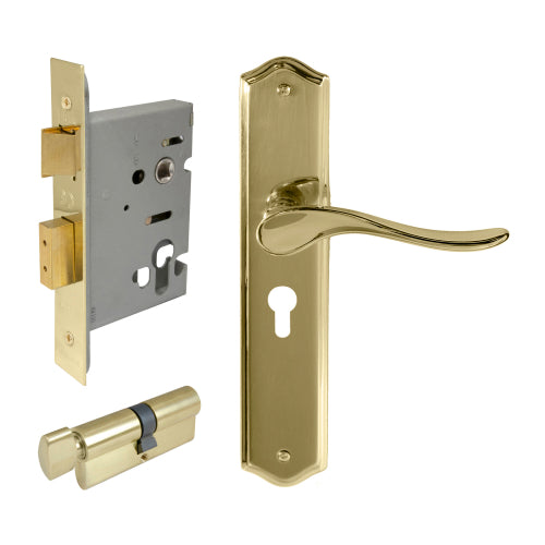 Haven Traditional Backplate Entrance Set - E48 in Polished Brass