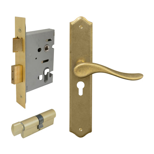 Haven Traditional Backplate Entrance Set - E48 in Rumbled Brass