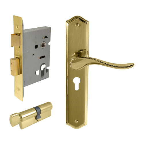 Haven Traditional Backplate Entrance Set - E48 in Polished Brass Unlacquered