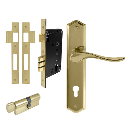 Haven Traditional Backplate Entrance Set - E85 in Polished Brass