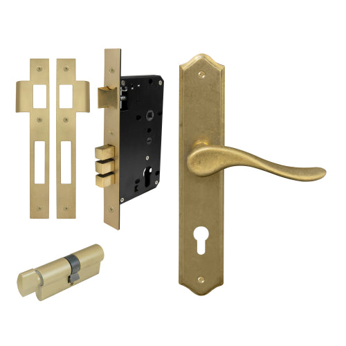 Haven Traditional Backplate Entrance Set - E85 in Rumbled Brass