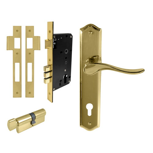Haven Traditional Backplate Entrance Set - E85 in Polished Brass Unlacquered