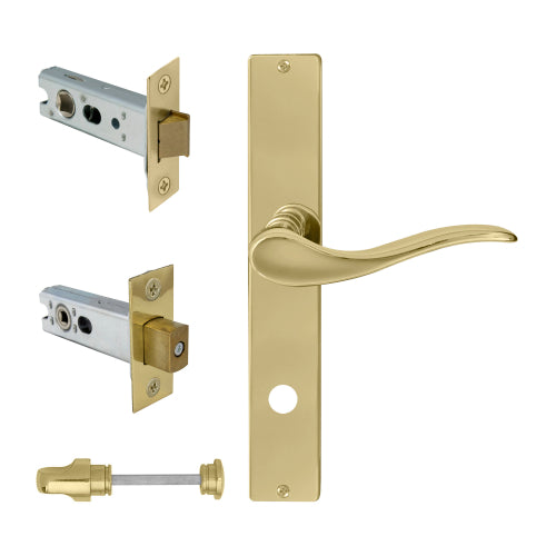 Hermitage Square Backplate Privacy Set in Polished Brass