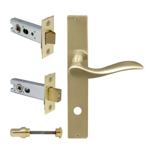Hermitage Square Backplate Privacy Set in Satin Brass Unlaquered