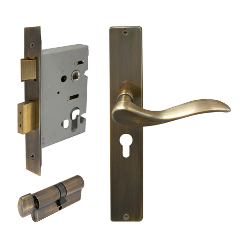 Hermitage Square Backplate Entrance Set - E48 in Brushed Bronze