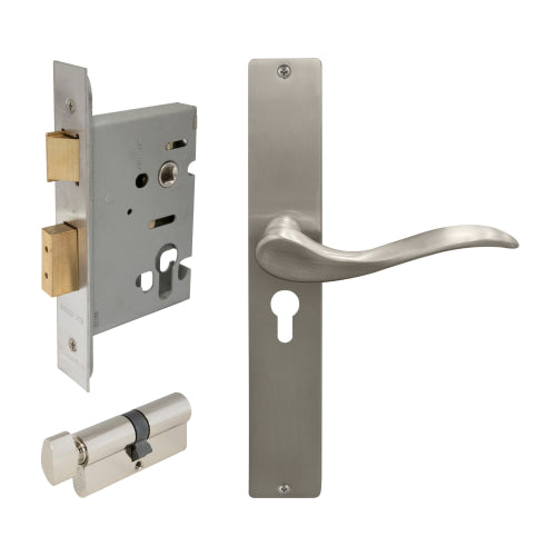 Hermitage Square Backplate Entrance Set - E48 in Brushed Nickel