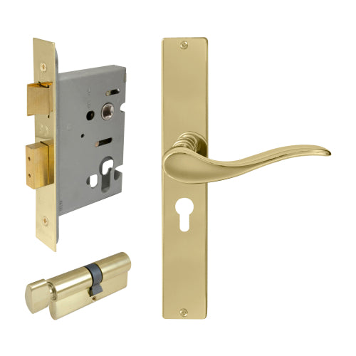 Hermitage Square Backplate Entrance Set - E48 in Polished Brass