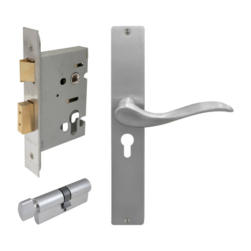 Hermitage Square Backplate Entrance Set - E48 in Satin Chrome