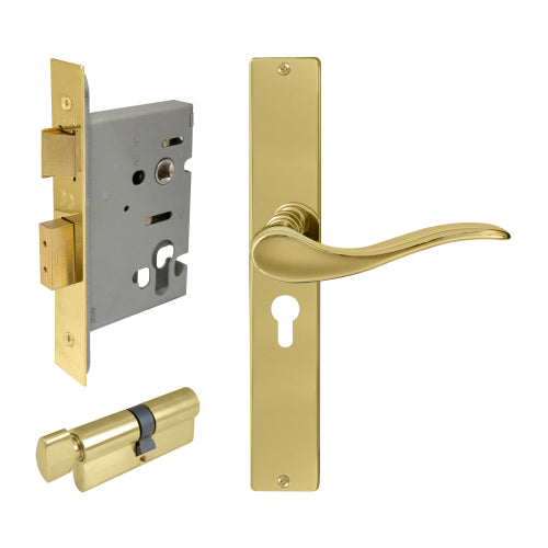 Hermitage Square Backplate Entrance Set - E48 in Polished Brass Unlacquered