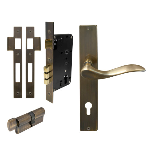 Hermitage Square Backplate Entrance Set - E85 in Brushed Bronze