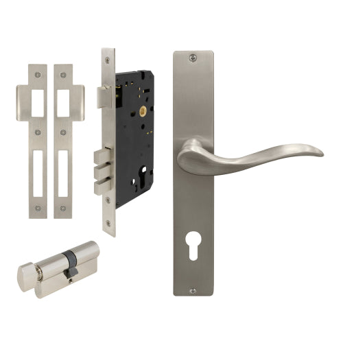 Hermitage Square Backplate Entrance Set - E85 in Brushed Nickel