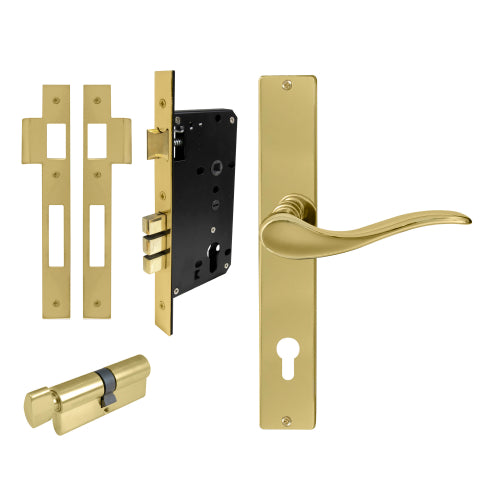 Hermitage Square Backplate Entrance Set - E85 in Polished Brass Unlacquered