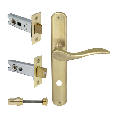 Hermitage Oval Backplate Privacy Set in Satin Brass Unlaquered