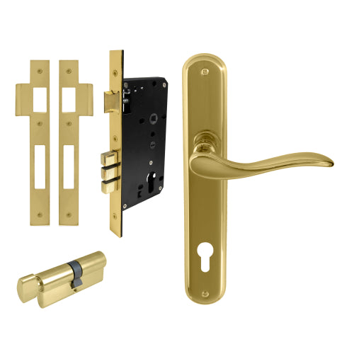 Hermitage Oval Backplate Entrance Set - E85 in Polished Brass Unlacquered