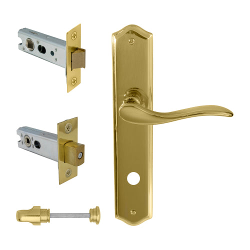 Hermitage Traditional Backplate Privacy Set in Polished Brass Unlacquered