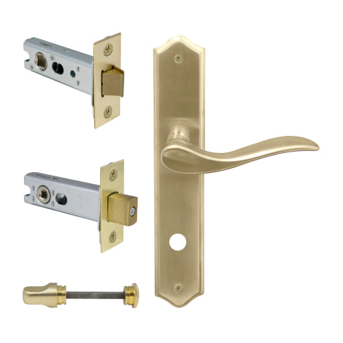 Hermitage Traditional Backplate Privacy Set in Satin Brass Unlaquered