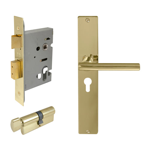 Charleston Square Backplate Entrance Set - E48 in Polished Brass