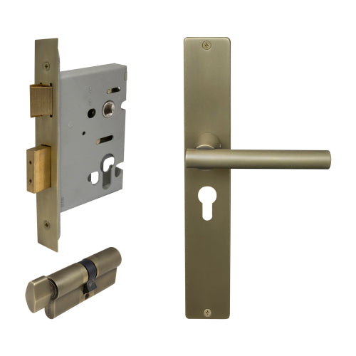 Charleston Square Backplate Entrance Set - E48 in Roman Brass