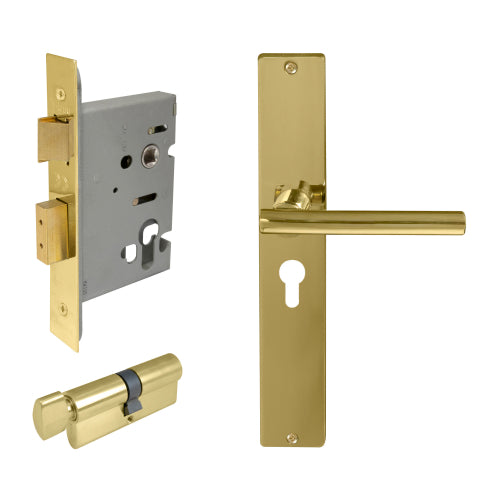 Charleston Square Backplate Entrance Set - E48 in Polished Brass Unlacquered