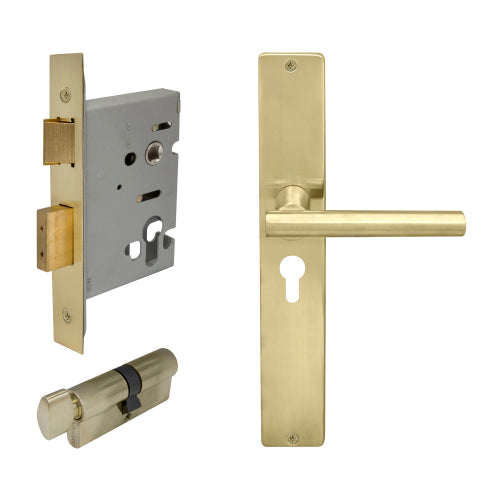 Charleston Square Backplate Entrance Set - E48 in Satin Brass Unlaquered